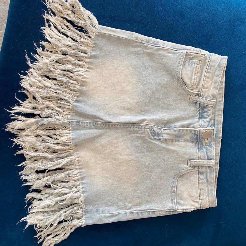 Fringe Denim Skirt